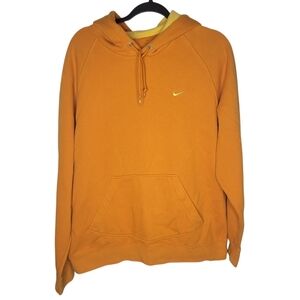 Vintage Y2K Nike Mini Swoosh Silver Tag Pullover Hoodie in Orange Yellow Size XL